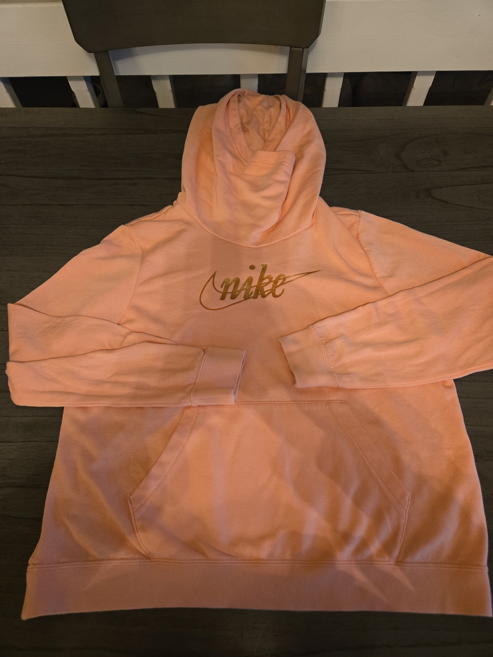 Nike Pink Pullover Hoodie with Gold Logo